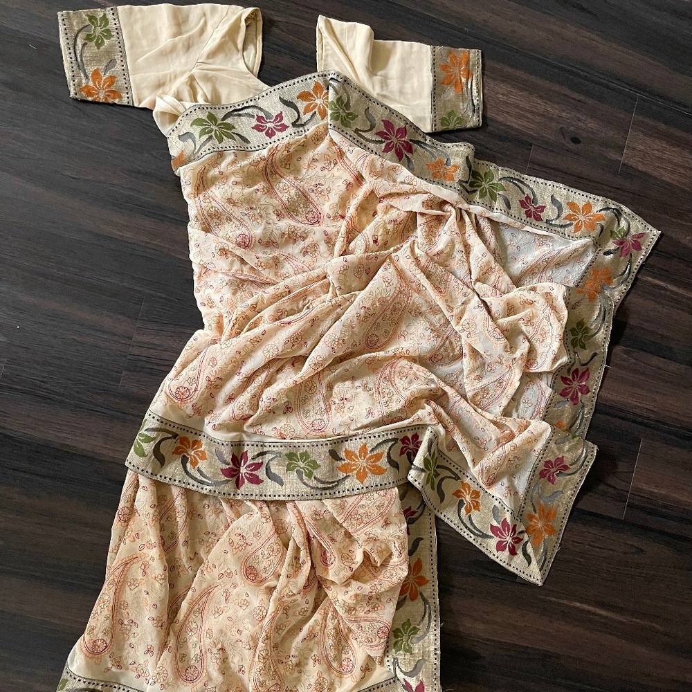 Embroidered saree with attached border